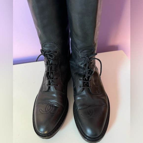 Not for sale !!!Chanel black leather cc logo over the knee riding boots - Picture 2 of 16